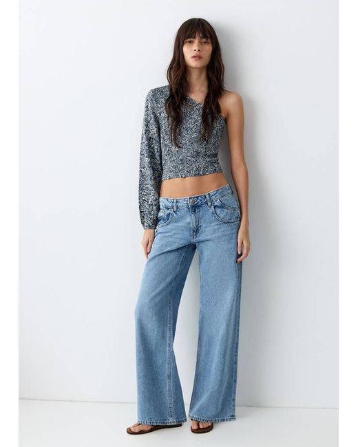 MANGO TEEN Blue Asymmetric Printed Top
