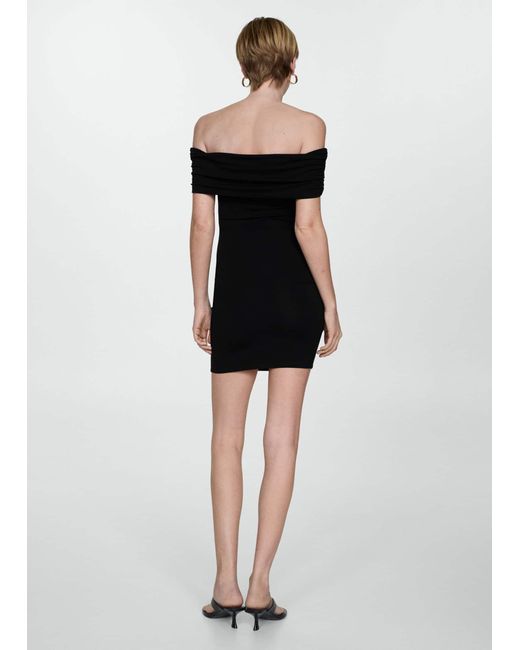 Mango Black Short Off-the-shoulder Dress
