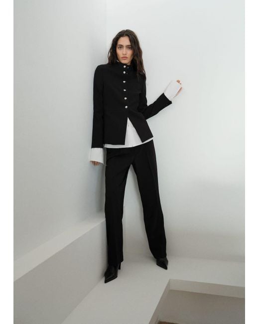 Mango Black Jacket With Jewel-Button Strip Collar