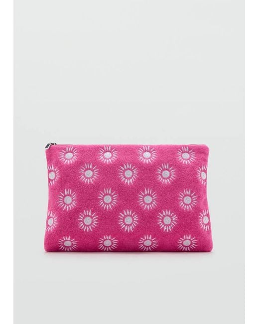 MANGO TEEN Pink Embroidered Cosmetic Bag