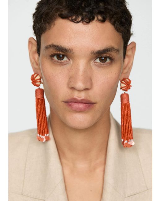 Mango Red Beaded Pendant Earrings