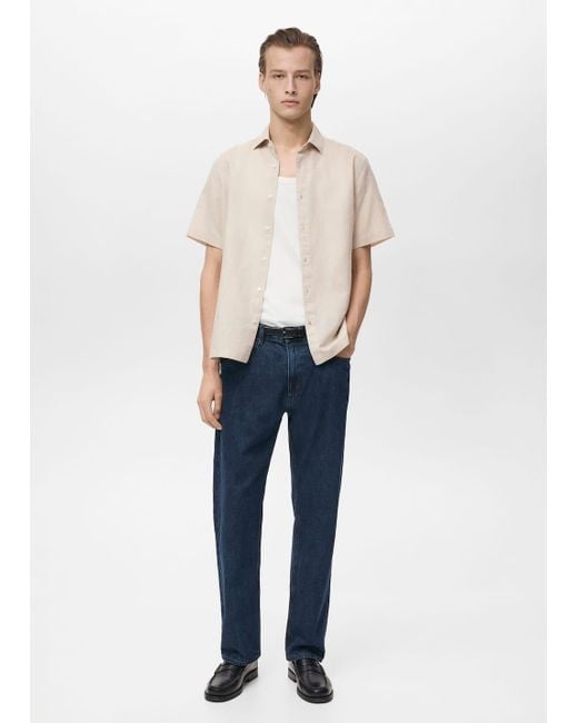 Mango Blue Short Sleeve Linen-Blend Shirt for men
