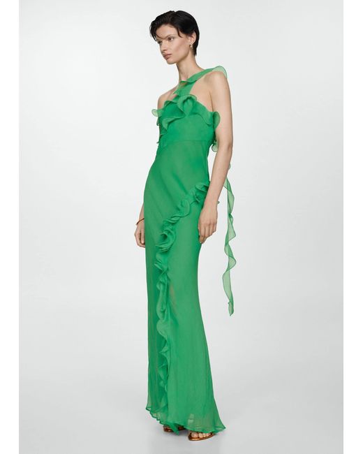 Mango Green Asymmetrical Ruffle Dress