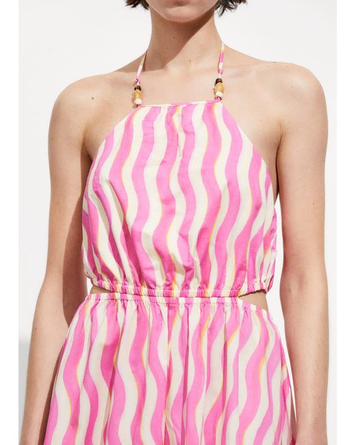 Mango Pink Printed Dress With Openings