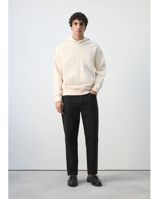 Mango White 100% Lightweight Cotton Hooded Sweatshirt for men