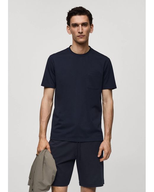 Mango Blue Slim Fit T-shirt With Pocket Dark for men