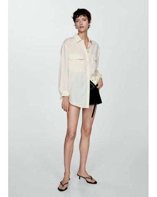 Mango White Oversized Lyocell Linen Shirt