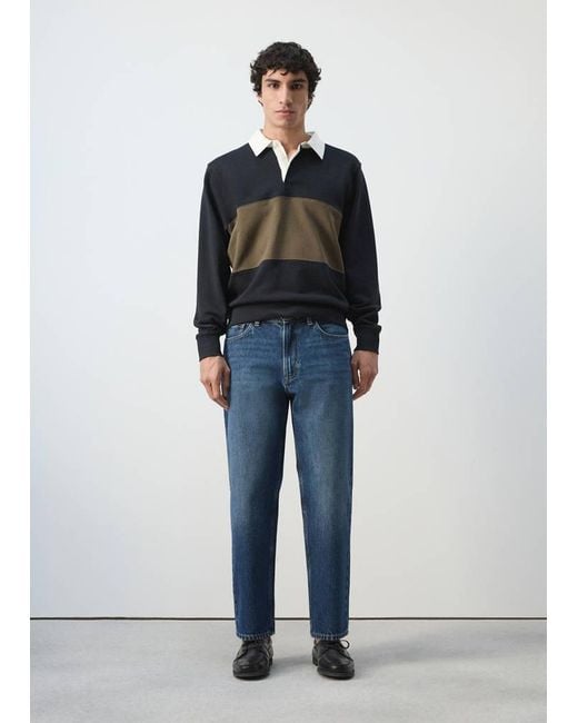 Mango Blue 100% Cotton Polo Sweatshirt for men
