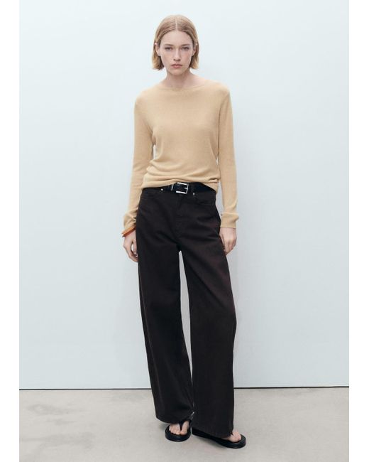 Mango Brown Linen-Blend Boat-Neck Sweater