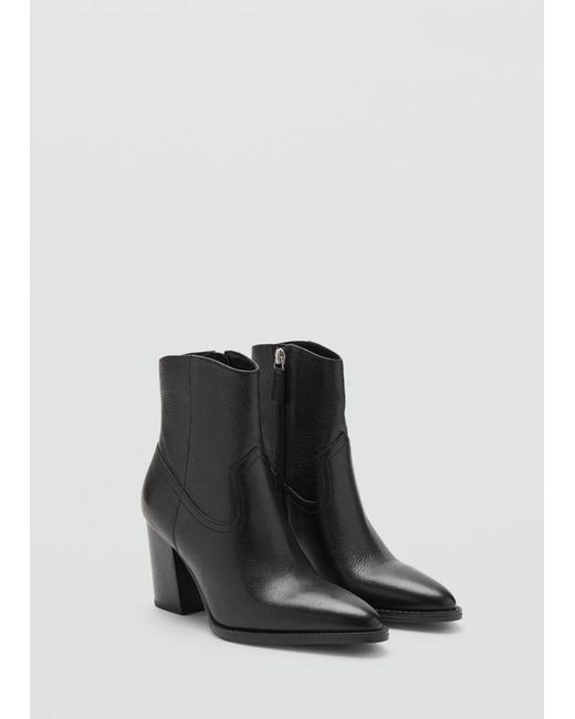 Mango White Leather Pointed Ankle Boots