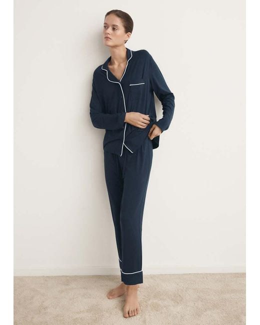 Mango Blue Two-Piece Pyjamas With Piping