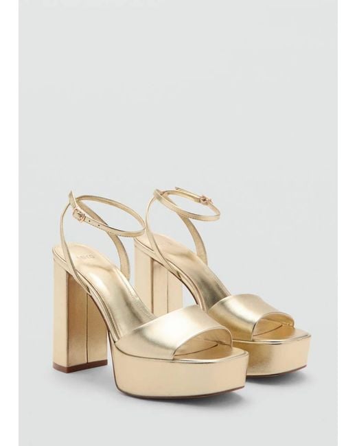 Mango Natural Metallic-Effect Heeled Sandals