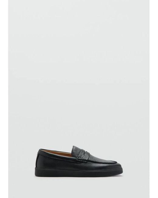 Mango Black Leather Penny Loafers for men