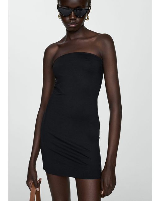 Mango Black Short Strapless Dress With Lining