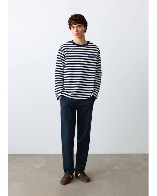 MANGO TEEN White Linen Cotton Buttoned Trousers for men
