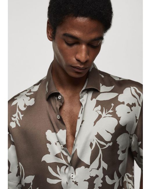 Mango White Flowy Floral Print Shirt Medium for men
