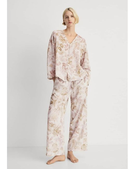 Mango Natural Pyjama Top With Floral Detail