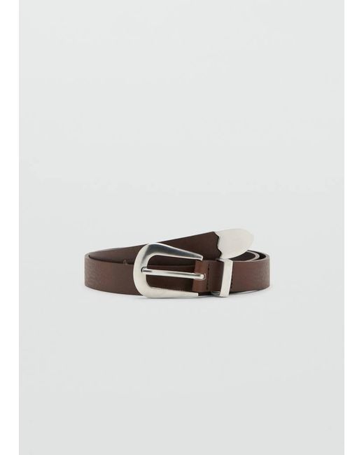 Mango Brown Leather Belt With Metal Detail