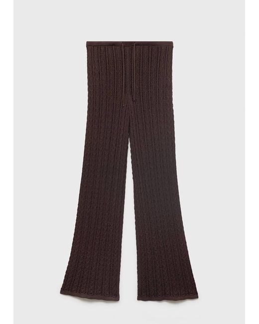 Mango White Straight-Fit Openwork Knitted Trousers