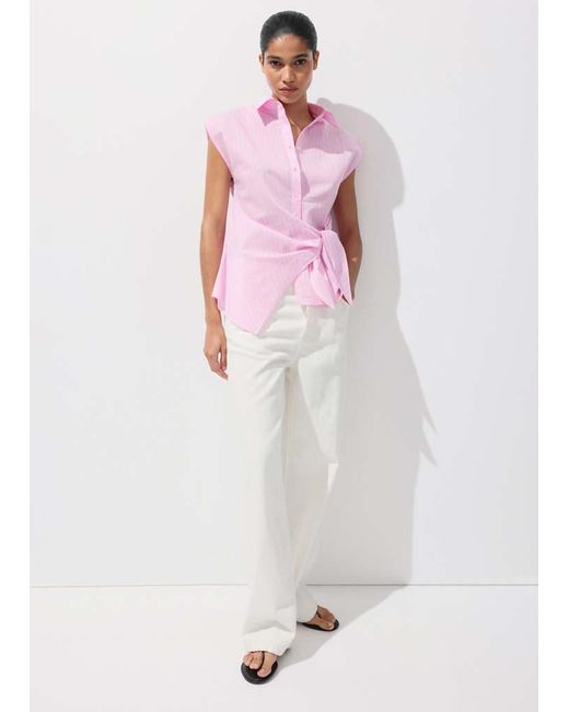Mango White Striped Cotton Shirt With Tie Detail