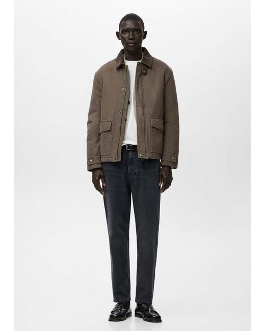 Mango Brown Quilted Jacket With Corduroy Collar for men