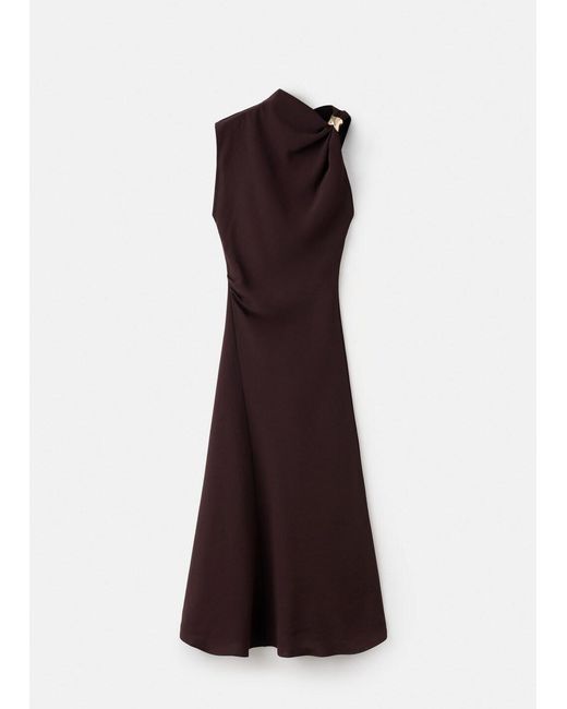 Mango White Dress With Asymmetrical Neck And Metallic Detail