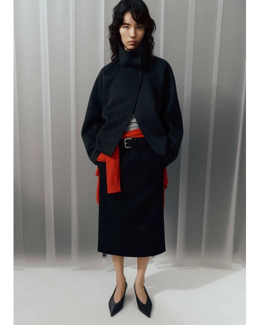 Mango Gray Wool Funnel-Neck Jacket