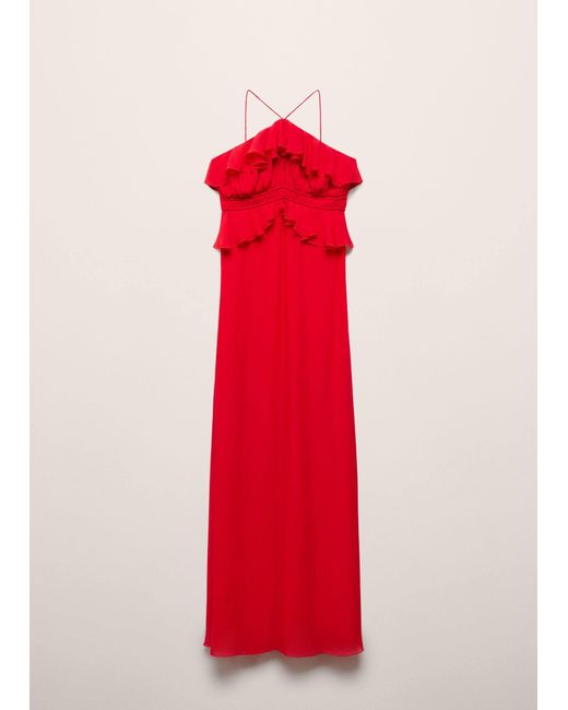 Mango Red Halter-neck Dress With Ruffle Detail