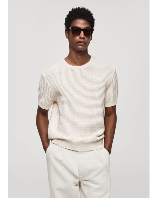 Mango White Crochet Knit T-shirt Off for men