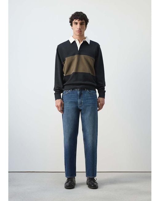 Mango Blue 100% Cotton Polo Sweatshirt for men