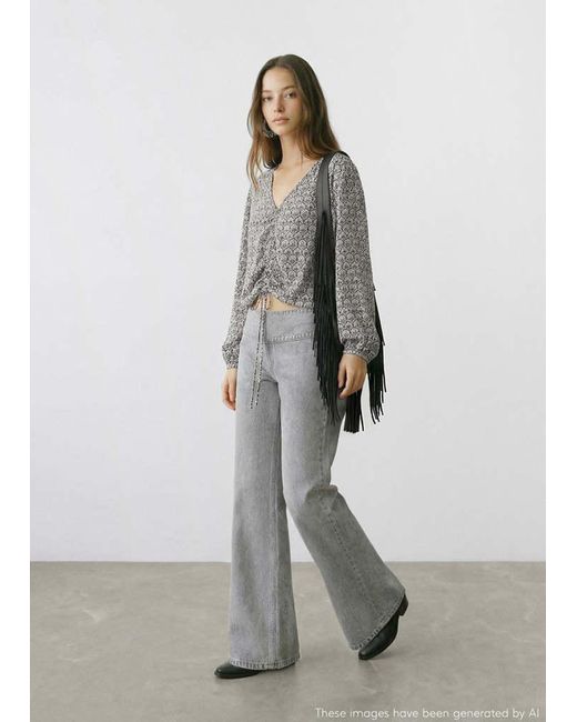 MANGO TEEN Gray Flowy Printed Blouse