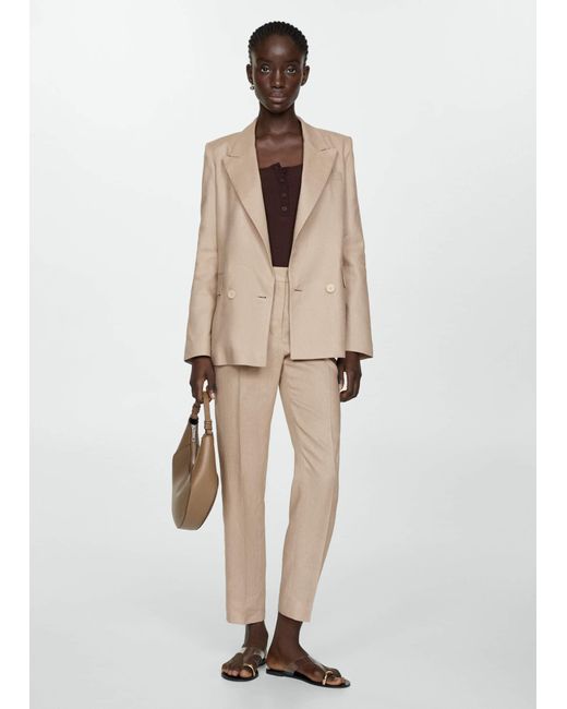 Mango Natural Blazer Suit 100% Linen Light/pastel