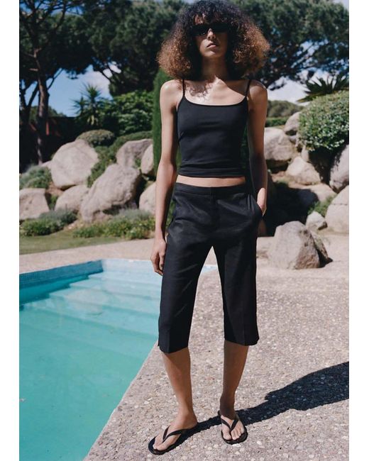 Mango Black Linen Capri Trousers