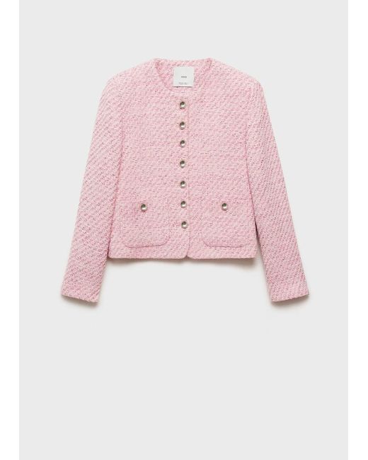 Mango Pink Fitted Tweed Jacket