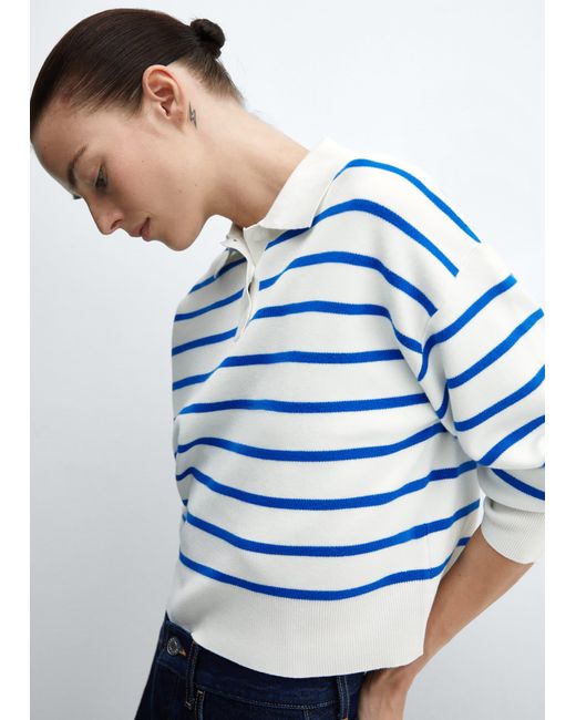 Mango Blue Striped Polo-neck Sweater Vibrant