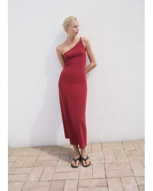 Mango Asymmetrical Dress With Gathered Strap