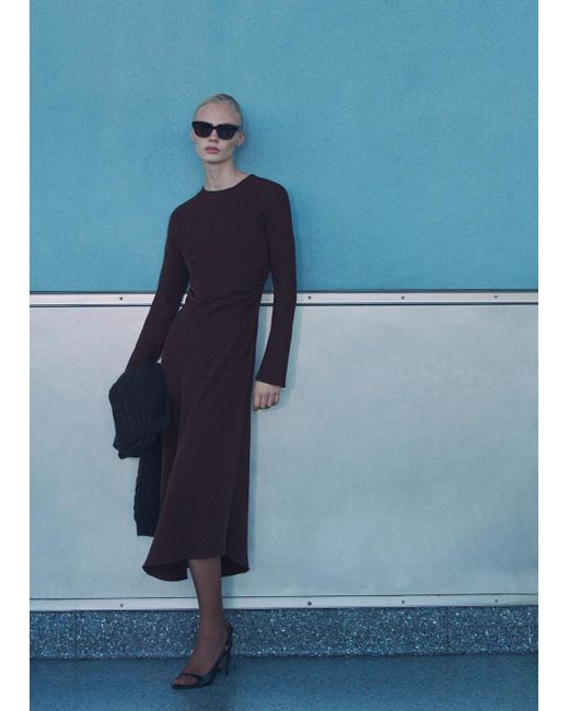 Mango Blue Midi-Dress With Draped Waist