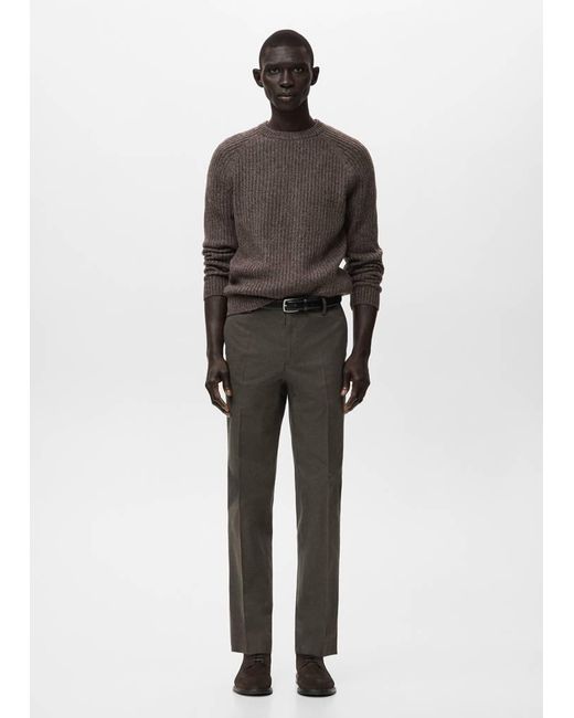 Mango Brown Slim-Fit Flannel Trousers for men