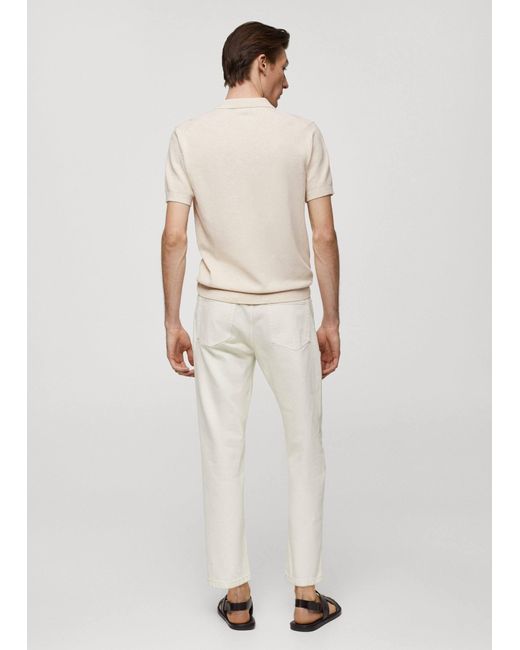 Mango White Short-sleeve Knitted Polo Shirt for men