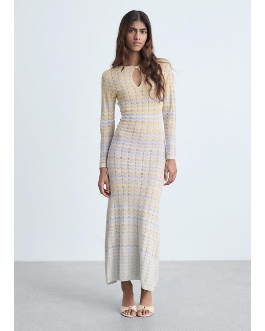 Mango White Openwork Knitted Dress With Opening