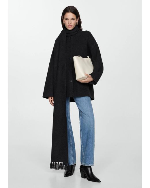 Mango Blue Detachable Knitted Scarf Coat