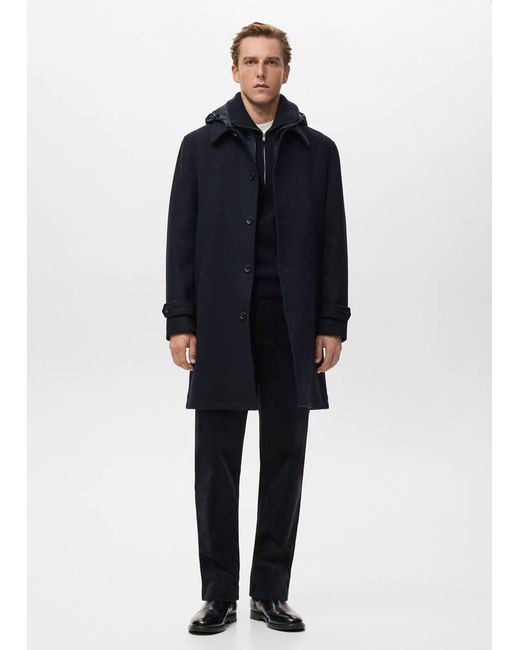 Mango Blue Detachable Hood Wool Coat for men