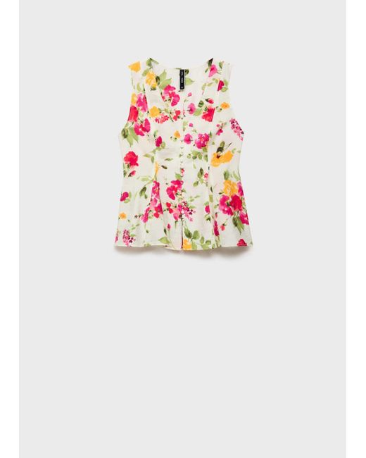 Mango White Floral Button-Down Fitted Blouse