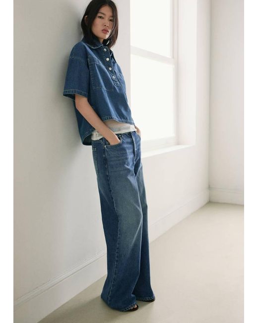Mango Blue Denim Blouse With Pockets
