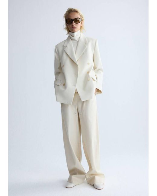 Mango White Double-Breasted Wool Blazer