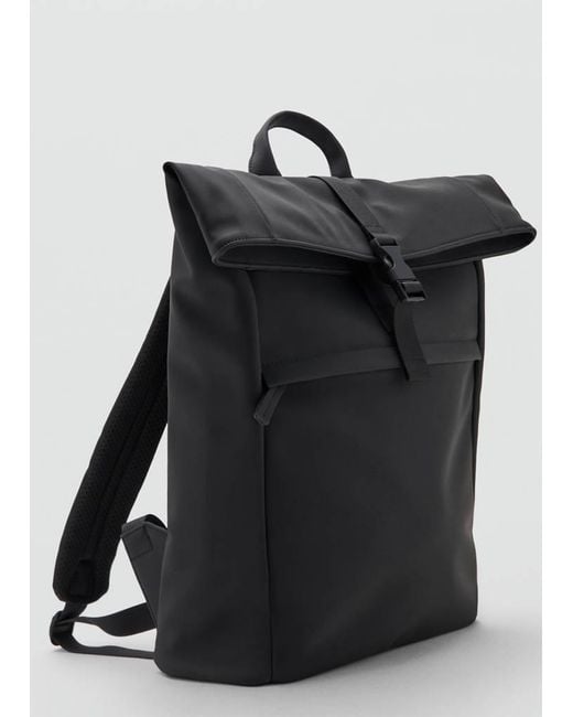 Mango Black Rubberized Backpack With Flap Closure for men