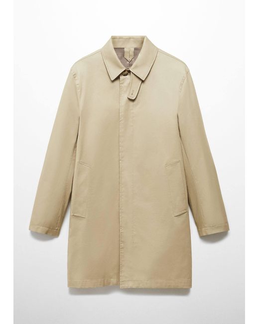 Mango Natural Cotton Trench Coat With Collar Detail for men