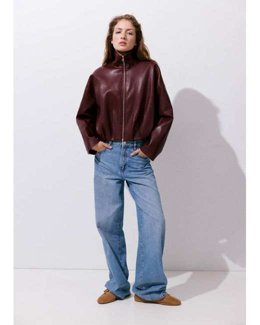 Mango Red Faux Leather Funnel Neck Jacket