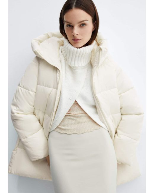 Mango White Hood Quilted Coat Off