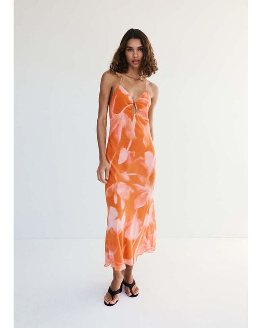Mango White Metallic Cut-Out Floral Dress